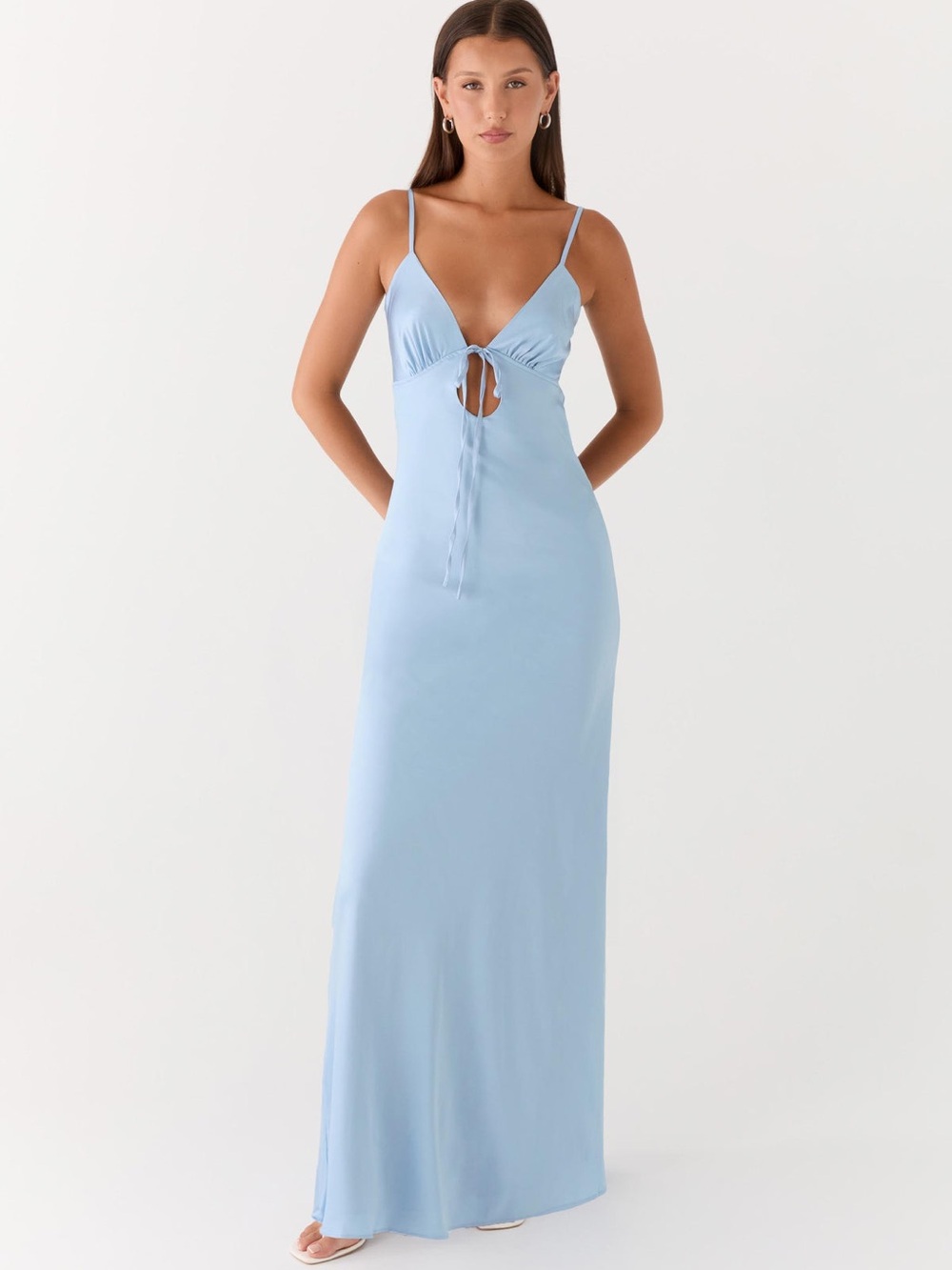 Peppermayo Ice Blue Satin Cut Out Maxi Dress